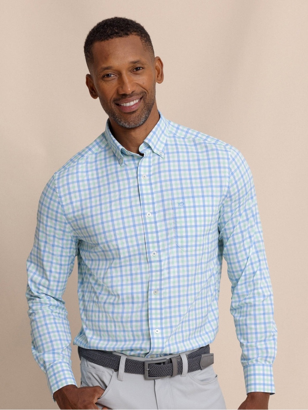Southern Tide Men's Long-Sleeve Plaid Button-Down Shirt - Light Blue & Green